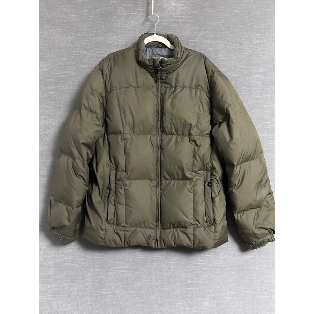 Vitntage Eddie Bauer Puffer Coat LTall Green Goose Down Quilted Full Zip Outdoor
